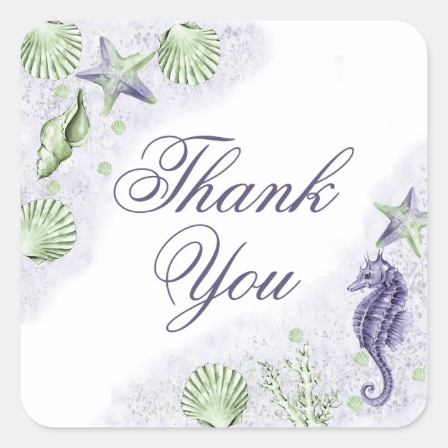 Coastal Chic | Purple and Lime Green Thank You Square Sticker (Front)