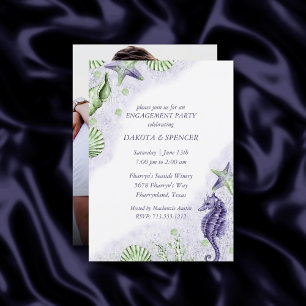 Coastal Chic   Purple Green Engagement Party Photo Invitation