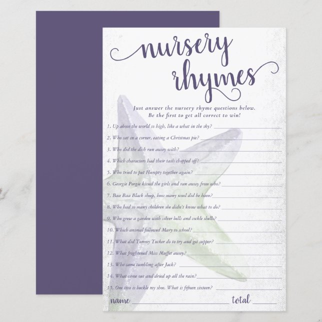 Coastal Chic | Purple Starfish Nursery Rhymes Quiz (Front/Back)