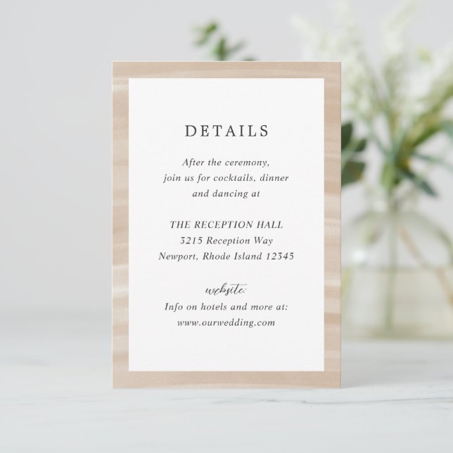 Coastal Chic Sandy Neutral Elegant Wedding Enclosure Card (Standing Front)