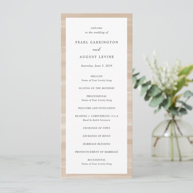 Coastal Chic Sandy Neutral Elegant Wedding Programme (Standing Front)