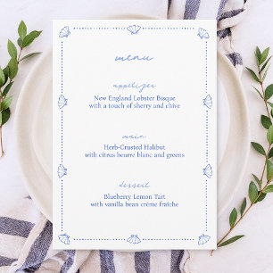 Coastal Chic Shell Border Blue and White Wedding Menu
