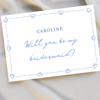 Coastal Chic Shell Border Blue Bridesmaid Proposal Card