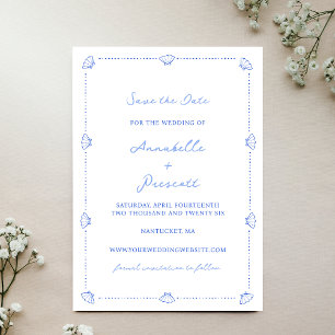Coastal Chic Shell Border No Photo Blue Wedding Save The Date