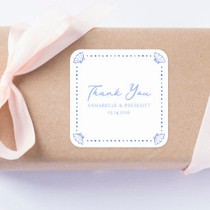 Coastal Chic Shell Border Wedding Thank You Square Sticker