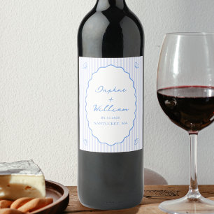 Coastal Chic Shell & Stripes Personalised Wedding Wine Label