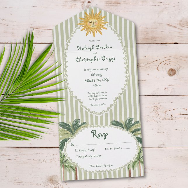 Coastal Chic Sun Palm Tree Wedding All In One Invitation (Coastal Chic Sun Palm Tree Wedding Dinner All In One Invitation)