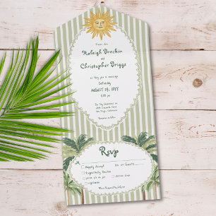 Coastal Chic Sun Palm Tree Wedding Dinner All In One Invitation
