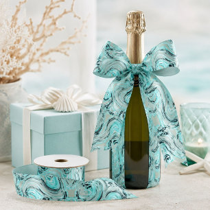 Coastal Chic Swirls Mint Ocean Sea Aqua Blue Waves Satin Ribbon