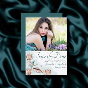 Coastal Chic   Teal and Coral Reef Graduate Photo Save The Date