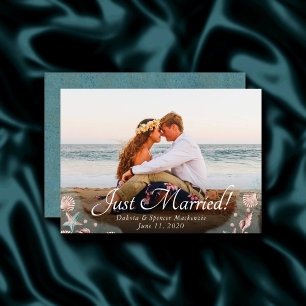 Coastal Chic Teal and Coral Reef Photo Wedding Announcement