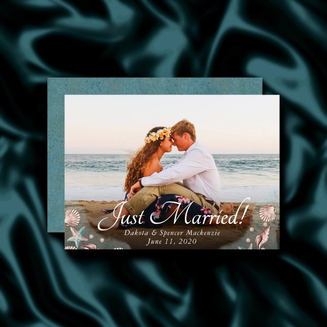 Coastal Chic | Teal and Coral Reef Photo Wedding Announcement (Creator Uploaded)