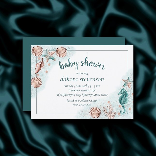 Coastal Chic | Teal and Rose Gold Baby Shower Invitation (Creator Uploaded)