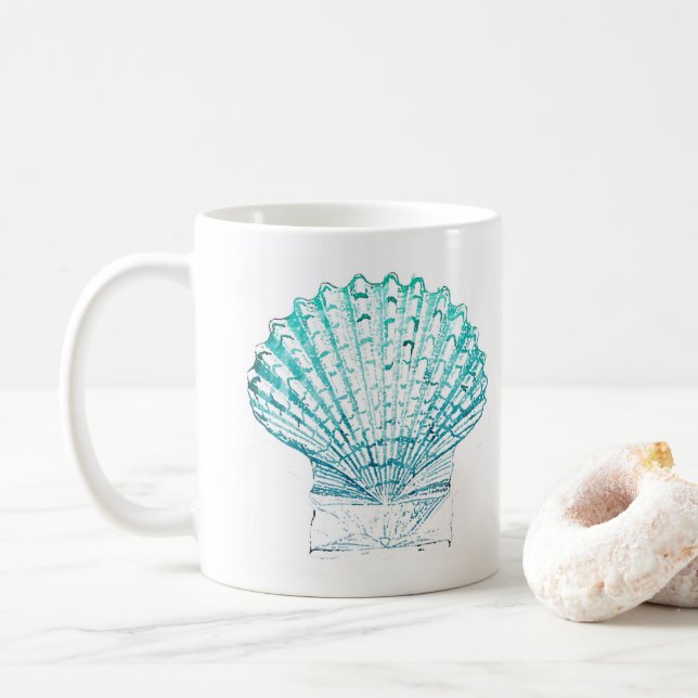 coastal chic teal blue watercolor mermaid seashell coffee mug (With Donut)