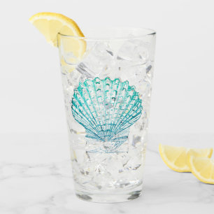 coastal chic teal blue watercolor mermaid seashell glass