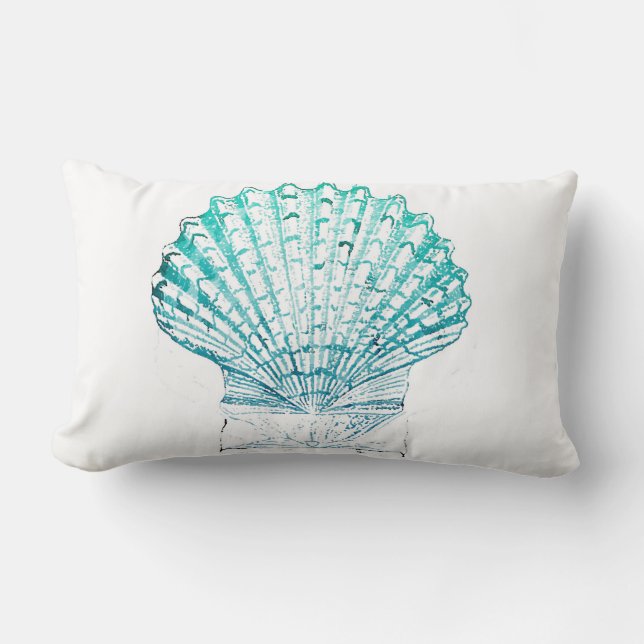 coastal chic teal blue watercolor mermaid seashell lumbar cushion (Front)