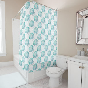 coastal chic teal blue watercolor mermaid seashell shower curtain