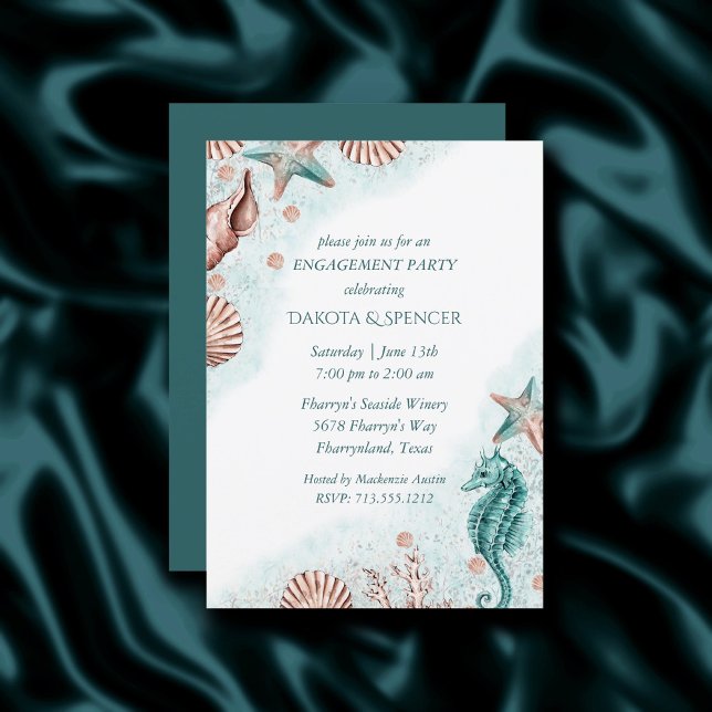 Coastal Chic | Teal Coral Reef Engagement Dinner Invitation (Creator Uploaded)