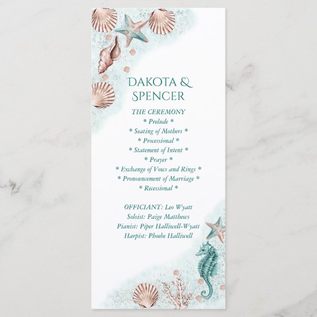 Coastal Chic | Teal Coral Reef Wedding Ceremony Programme (Front)