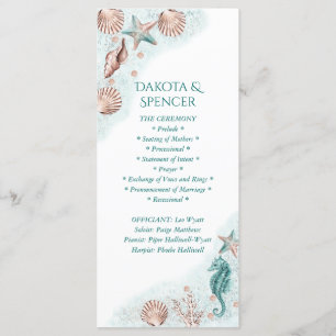 Coastal Chic   Teal Coral Reef Wedding Ceremony Programme