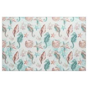 Coastal Chic   Teal Green and Coral Reef Fabric