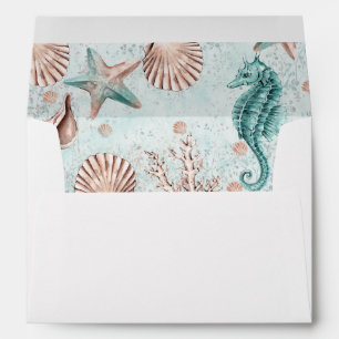 Coastal Chic Teal Green and Coral Reef Party Envelope