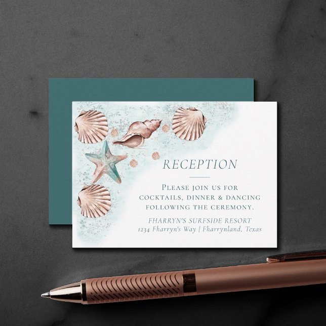 Coastal Chic | Teal Green and Coral Reef Reception Enclosure Card (Creator Uploaded)