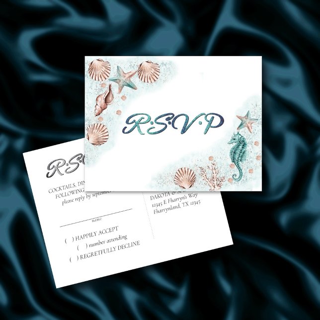 Coastal Chic | Teal Green and Coral Reef Response Postcard (Creator Uploaded)