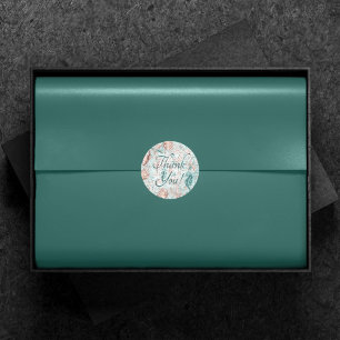 Coastal Chic   Teal Green and Coral Reef Thank You Classic Round Sticker