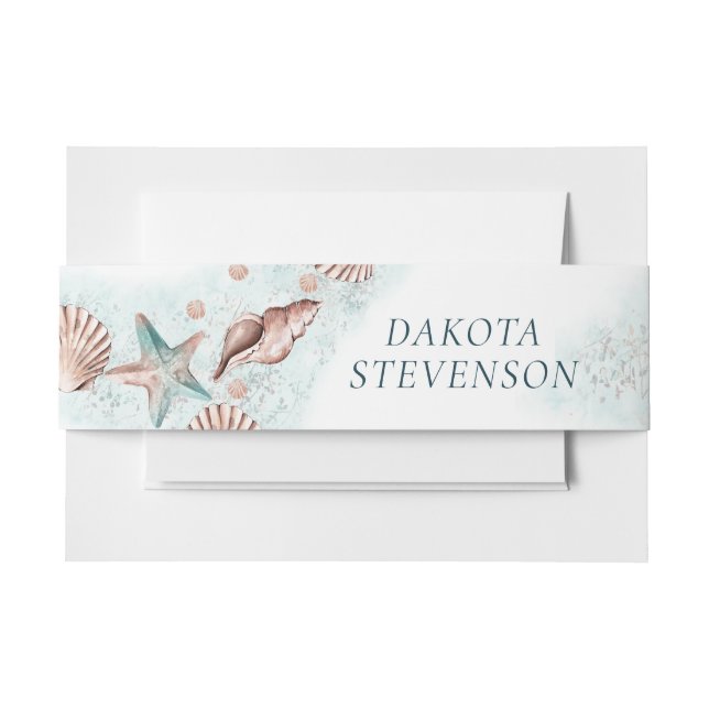 Coastal Chic | Teal Green Coral Reef Party Invitation Belly Band (Front Example)