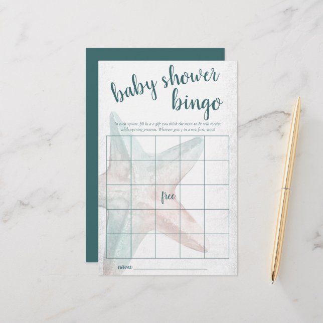 Coastal Chic | Teal Starfish Bingo Shower Game (Front/Back In Situ)