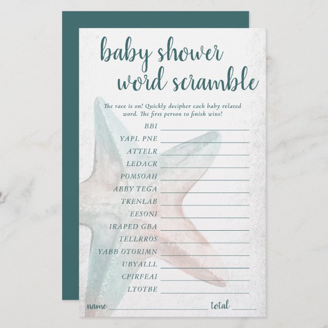 Coastal Chic | Teal Starfish Word Scramble Game (Front/Back)