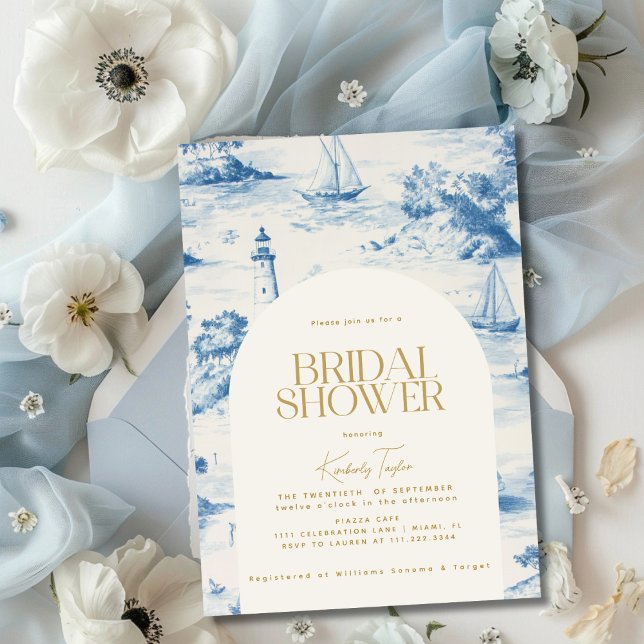 Coastal Chic Toile De Jouy Bridal Shower Invitation (Creator Uploaded)
