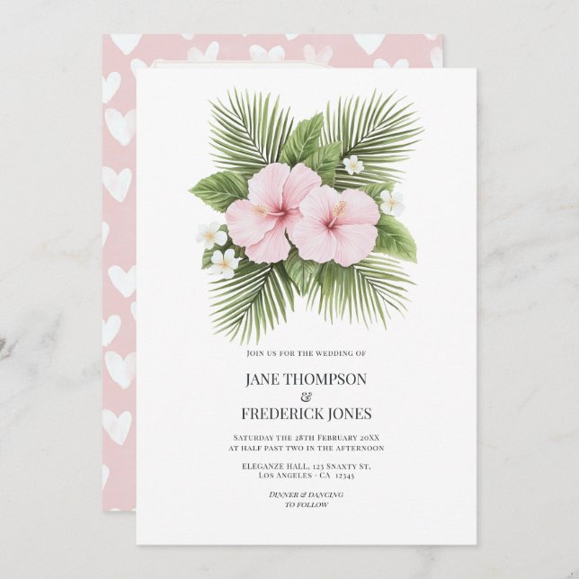 Coastal Chic Tropical Floral Wedding Photo QR Code Invitation (Front/Back)