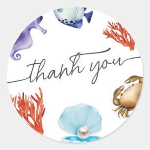 Coastal Chic Watercolor thank you  Classic Round Sticker