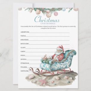 Coastal Chinoiserie Christmas Unscramble game Holiday Card