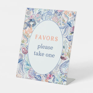 Coastal Chinoiserie Seashell Bridal Favours Pedestal Sign
