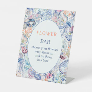 Coastal Chinoiserie Seashell Bridal Flower Bar Pedestal Sign