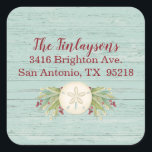 Coastal Christmas Beach Address Label<br><div class="desc">A coastal Christmas beach themed square address label.  Address label is decorated with a pretty sand dollar and Christmas foliage. Personalise it with your name and address.</div>