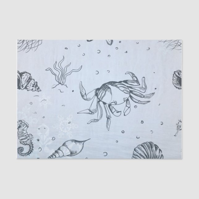 Coastal Christmas Beach Sea Creatures Blue Tissue Paper (Front)