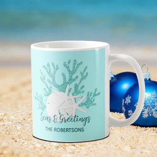 Coastal Christmas Beach Seas and Greetings Coffee Mug