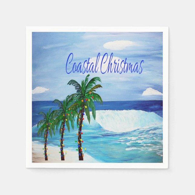 Coastal Christmas beach theme party napkins (Front)