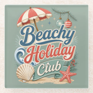 Coastal Christmas Beachy Holiday Club Glass Coaster