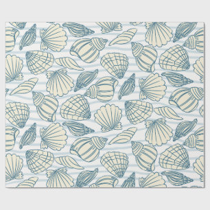 Coastal Christmas Blue Watercolor Seashells Wrapping Paper