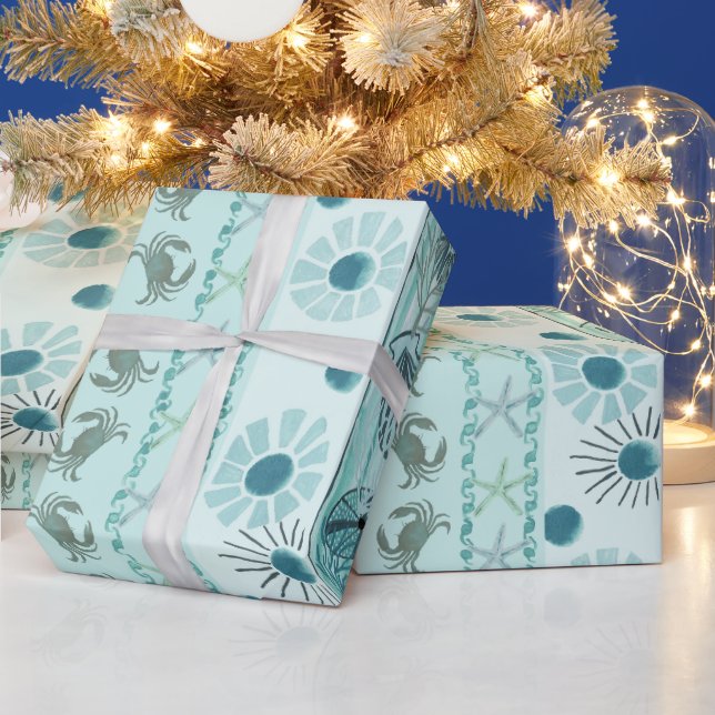 Coastal Christmas Bohemian Seashells Wrapping Paper (Holidays)