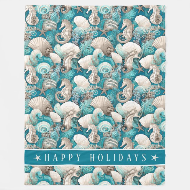 Coastal Christmas Bold Seahorse Pattern#4 ID1009 Fleece Blanket (Front)