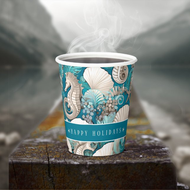Coastal Christmas Bold Seahorse Pattern#4 ID1009 Paper Cups (Creator Uploaded)