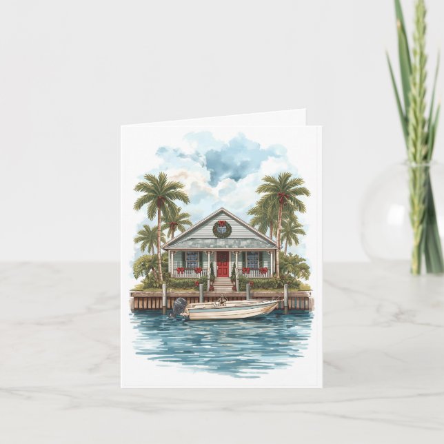 Coastal Christmas Cottage – Tropical Greeting Card (Front)