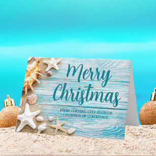Coastal Christmas Custom Beach Company Seashell Holiday Card