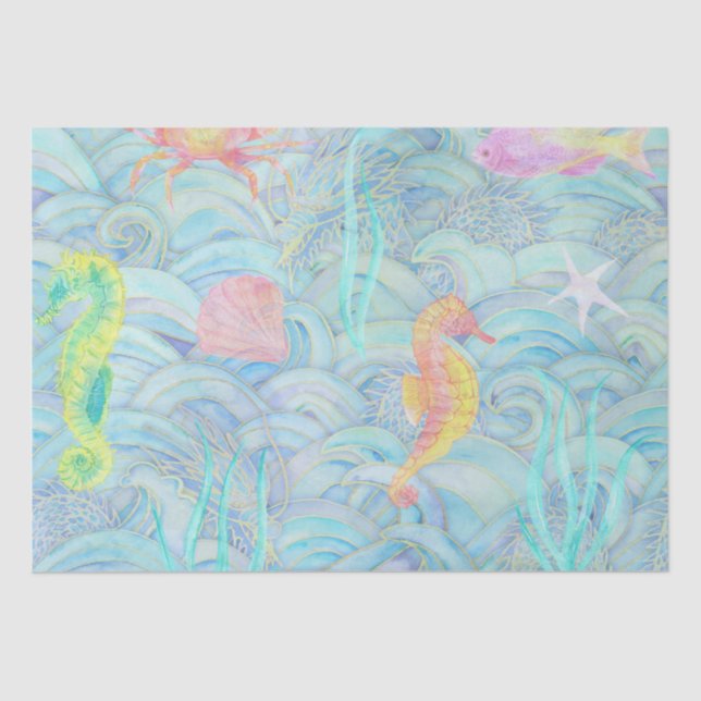 Coastal Christmas Cute Underwater Sea Creatures Tissue Paper (Front)